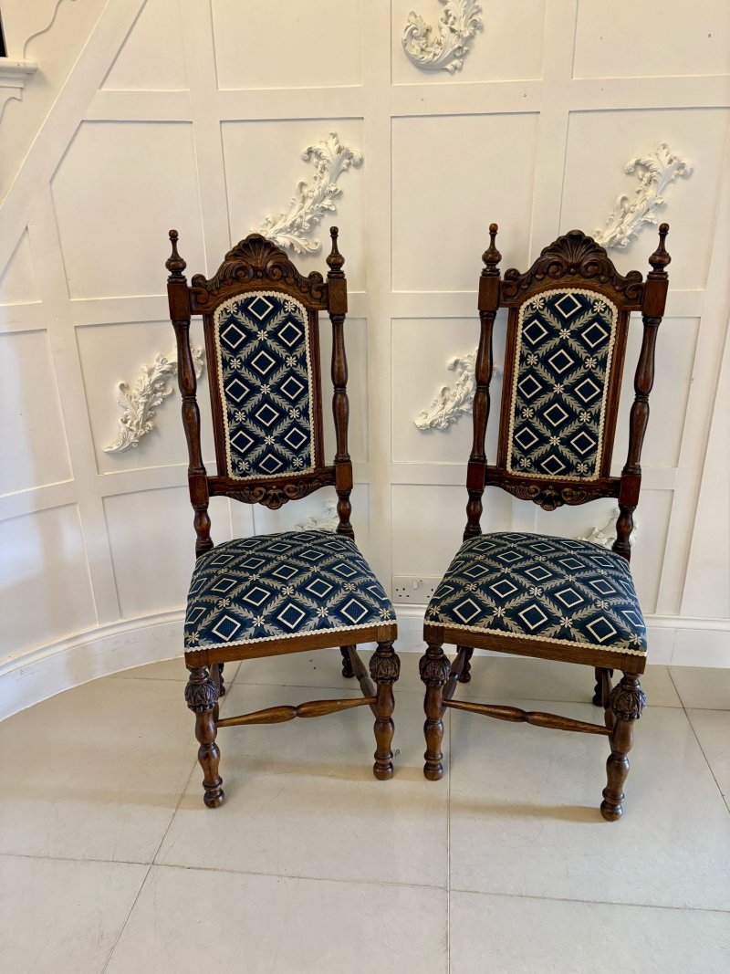 Antique Quality Victorian Pair of Carved Oak Side/Hall Chairs - Image 19